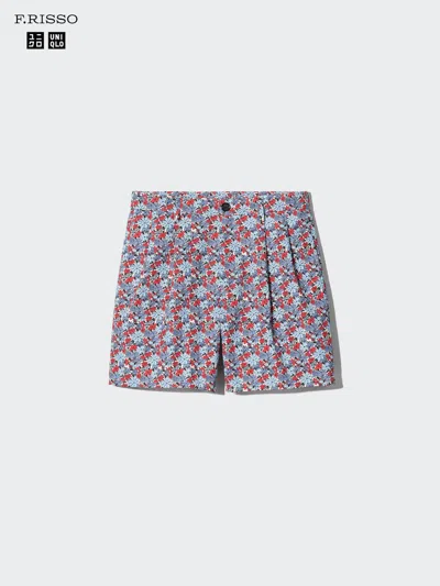 Uniqlo Men's Pleated Shorts 6" Flower, Blue, 2xl