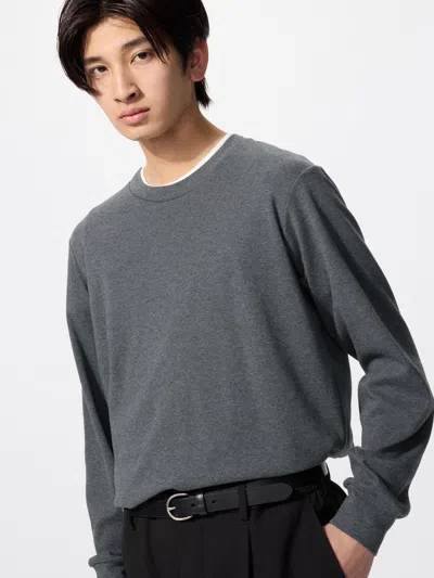 Uniqlo Men's Soft Brushed T-shirt Long Sleeve Dark Gray Small  Us