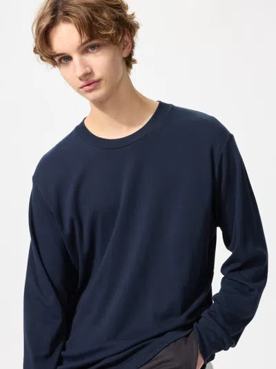 Uniqlo Men's Soft Brushed T-shirt Long Sleeve Navy Small  Us In Blue