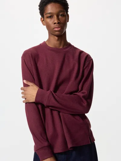 Uniqlo Men's Soft Knitted Fleece T-shirt Wine Xs  Us In Burgundy