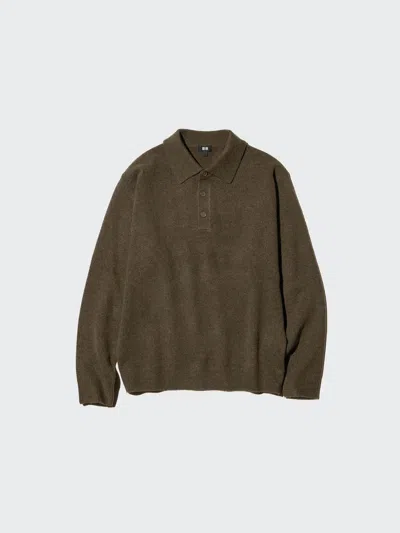 Uniqlo Men's Souffle Yarn Polo Sweater, Dark Brown, 2xs