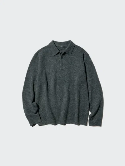 Uniqlo Men's Souffle Yarn Polo Sweater, Dark Gray, 2xs