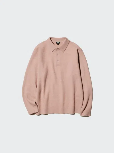 Uniqlo Men's Souffle Yarn Polo Sweater, Pink, 2xs