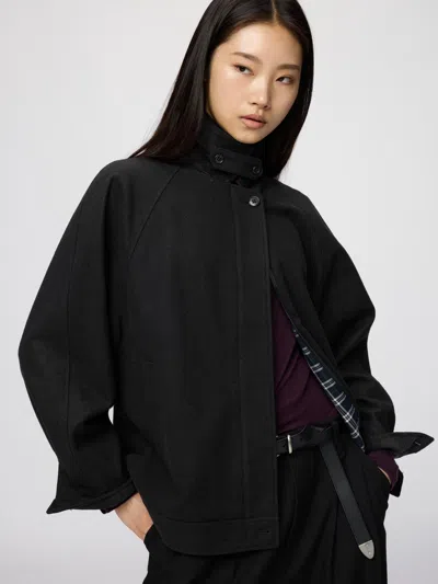 Uniqlo Men's Wool Blend Harrington Jacket, Black, 2xs