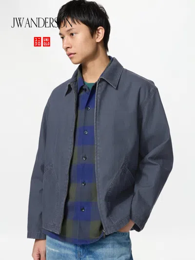 Uniqlo Men's Zip Up Blouson Jacket, Blue, 2xs