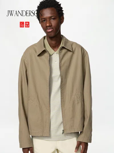 Uniqlo Men's Zip-up Blouson Jacket, Brown, 2xs