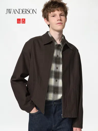 Uniqlo Men's Zip-up Blouson Jacket, Dark Brown, 2xs