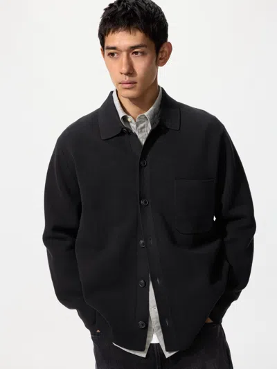 Uniqlo Milano Ribbed Shirt Collar Cardigan Black 2xs  Us