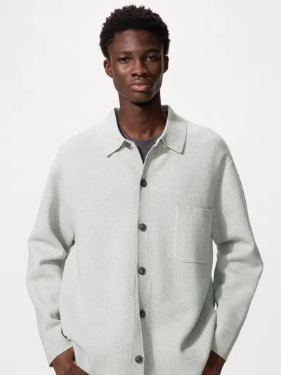 Uniqlo Milano Ribbed Shirt Collar Cardigan Light Gray 3xl  Us