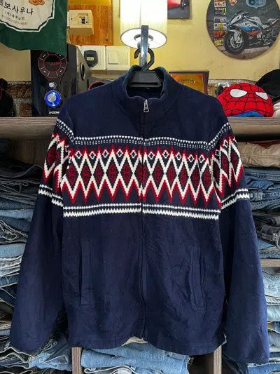 Pre-owned Uniqlo Native Navajo  Printed Fleece Jackets In Dark Blue