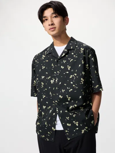 Uniqlo Open Collar Shirt Short Sleeve Printed Black 3xl  Us