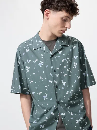 Uniqlo Open Collar Shirt Short Sleeve Printed Gray Medium  Us