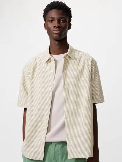 Uniqlo Seersucker Shirt Short Sleeve Striped Brown 2xl  Us In Neutral