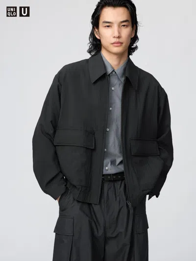 Uniqlo Short Blouson Jacket Black Xl Linen  Us