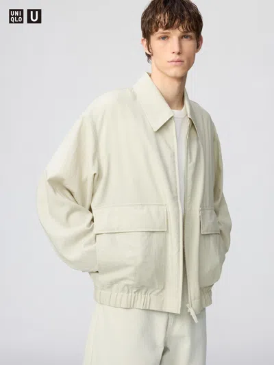 Uniqlo Short Blouson Jacket Natural 2xs Linen  Us In Brown