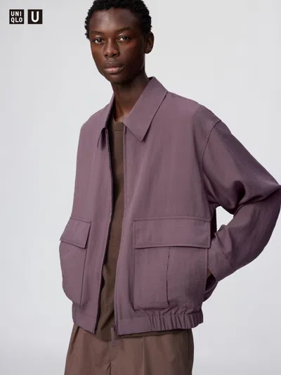 Uniqlo Short Blouson Jacket Purple Xl Linen  Us