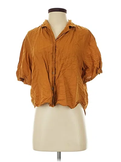 Pre-owned Uniqlo Short Sleeve Blouse In Brown