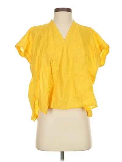 Pre-owned Uniqlo Short Sleeve Blouse In Yellow