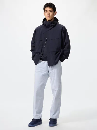 Uniqlo Stretch Easy Ankle Pants Seersucker Blue Xl Denim  Us