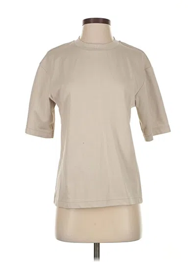 Pre-owned Uniqlo U Short Sleeve Top Tan Mock Neckline Tops In Brown