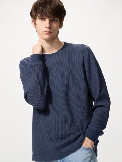 Uniqlo Waffle T-shirt Blue 3xl  Us