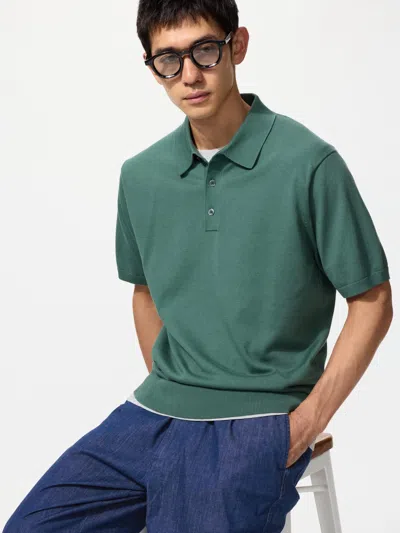 Uniqlo Washable Knitted Polo Sweater Short Sleeve Green 3xl  Us