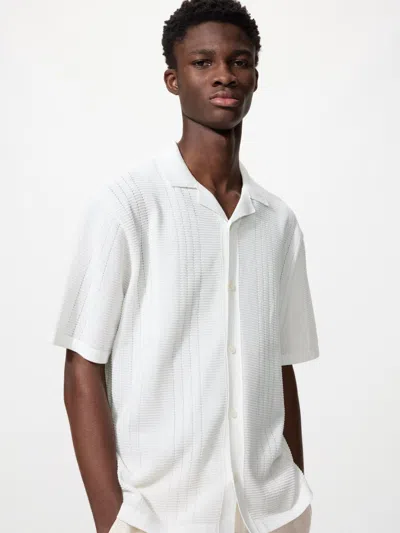 Uniqlo Washable Knitted Shirt Short Sleeve Off White 3xl  Us