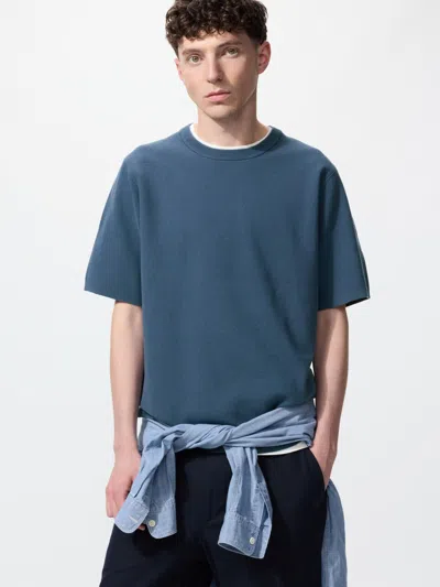 Uniqlo Washable Milano Ribbed Knitted T-shirt Blue 3xl  Us