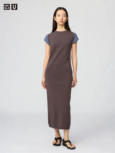 Uniqlo Women's 3d Cotton Knit Dress Dark Purple Small  Us In Brown