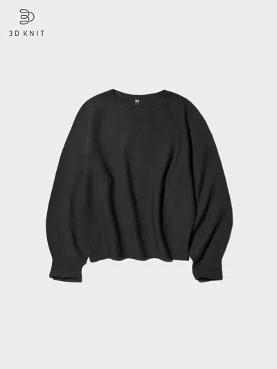 Uniqlo Women's 3d Knit Cotton Volume Sleeve Sweater, Black, Large, 100% Cotton