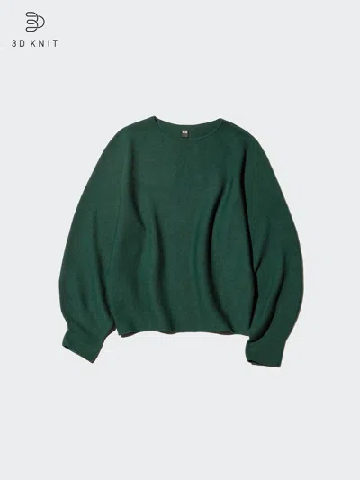 Uniqlo Women's 3d Knit Cotton Volume Sleeve Sweater, Green, Xl, 100% Cotton
