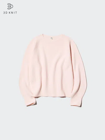 Uniqlo Women's 3d Knit Cotton Volume Sleeve Sweater, Pink, Xl, 100% Cotton