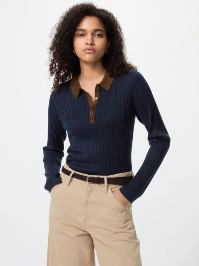 Uniqlo Women's 3d Knit Merino Blend Polo Sweater, Navy, 2xs In Blue