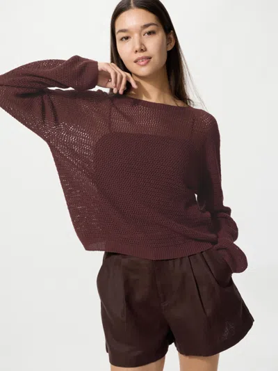 Uniqlo Women's 3d Knit Mesh Sweater Dark Brown 2xs  Us