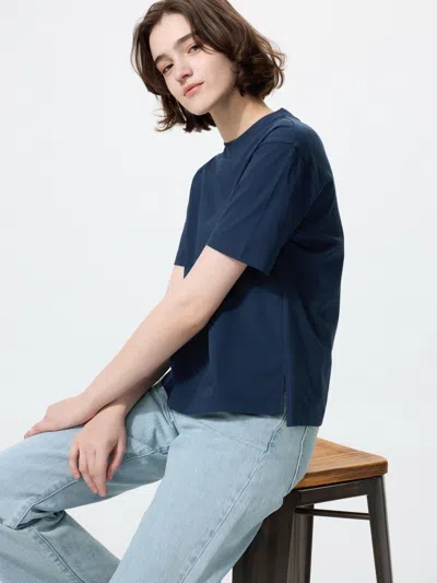 Uniqlo Women's Airism Cotton T-shirt Navy 2xl  Us In Blue