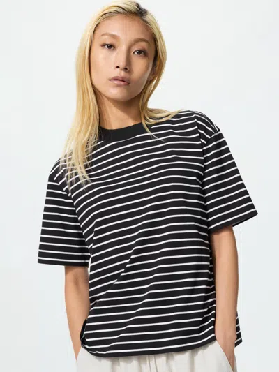 Uniqlo Women's Airism Cotton T-shirt Striped Black Xl  Us