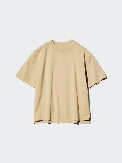 Uniqlo Women's Airism Cotton T-shirt With Quick-drying, Beige, Small In Neutral