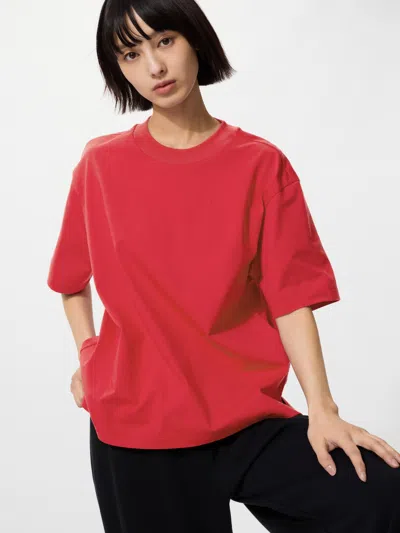 Uniqlo Women's Airism Cotton T-shirt With Quick-drying, Red, Medium