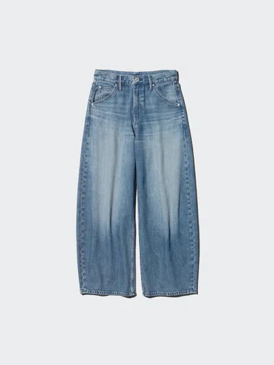 Uniqlo Women's Barrel Jeans Short, Blue, 34 Inch