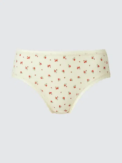 Uniqlo Women's Bikini Briefs Flower, Off White, Xs