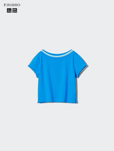Uniqlo Women's Boat Neck T-shirt, Blue, 2xl