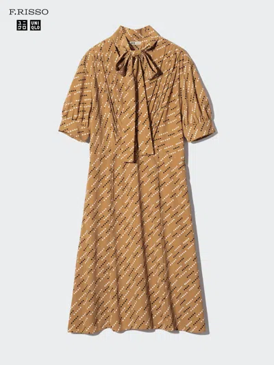 Uniqlo Women's Bow Tie Dress Print, Brown, Xl