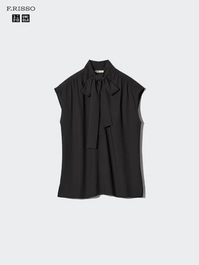 Uniqlo Women's Bow Tie Sleeveless Blouse, Black, Large