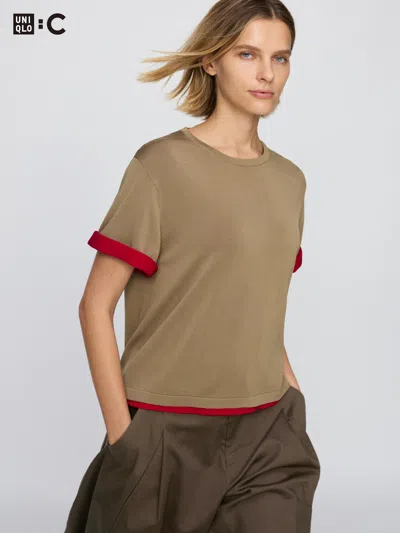 Uniqlo Women's Boxy Knitted T-shirt Beige 2xl  Us In Brown