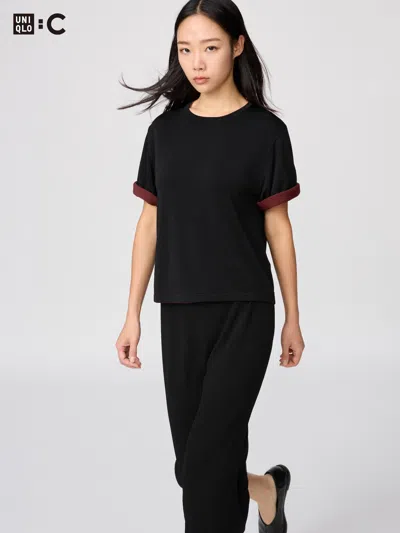 Uniqlo Women's Boxy Knitted T-shirt Black Medium  Us