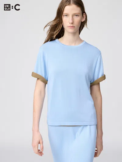 Uniqlo Women's Boxy Knitted T-shirt Blue Xl  Us