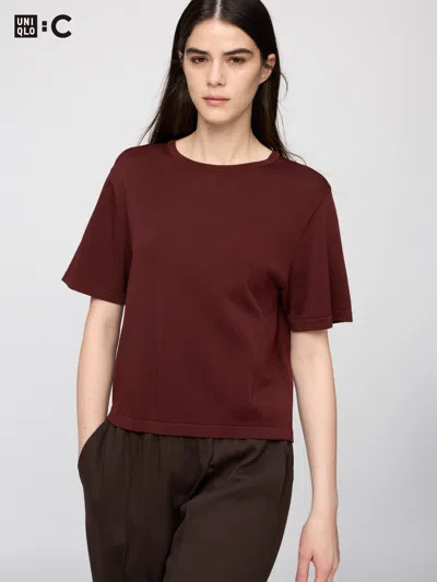 Uniqlo Women's Boxy Knitted T-shirt Dark Brown 2xl  Us