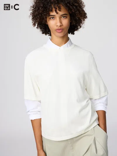 Uniqlo Women's Boxy Knitted T-shirt Off White 2xl  Us