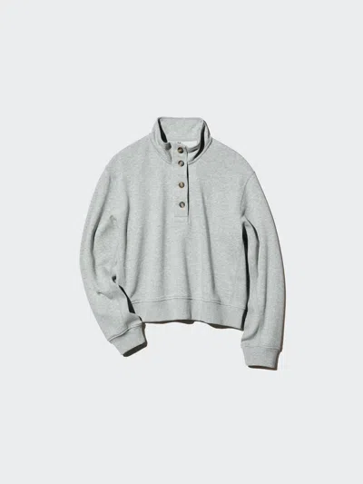 Uniqlo Women's Button Up Sweat Pullover, Gray, Xl