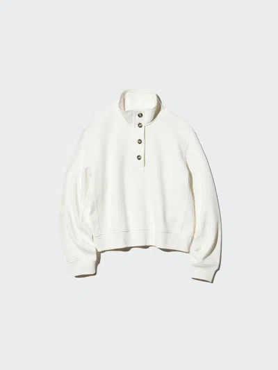 Uniqlo Women's Button Up Sweat Pullover, Off White, 2xl